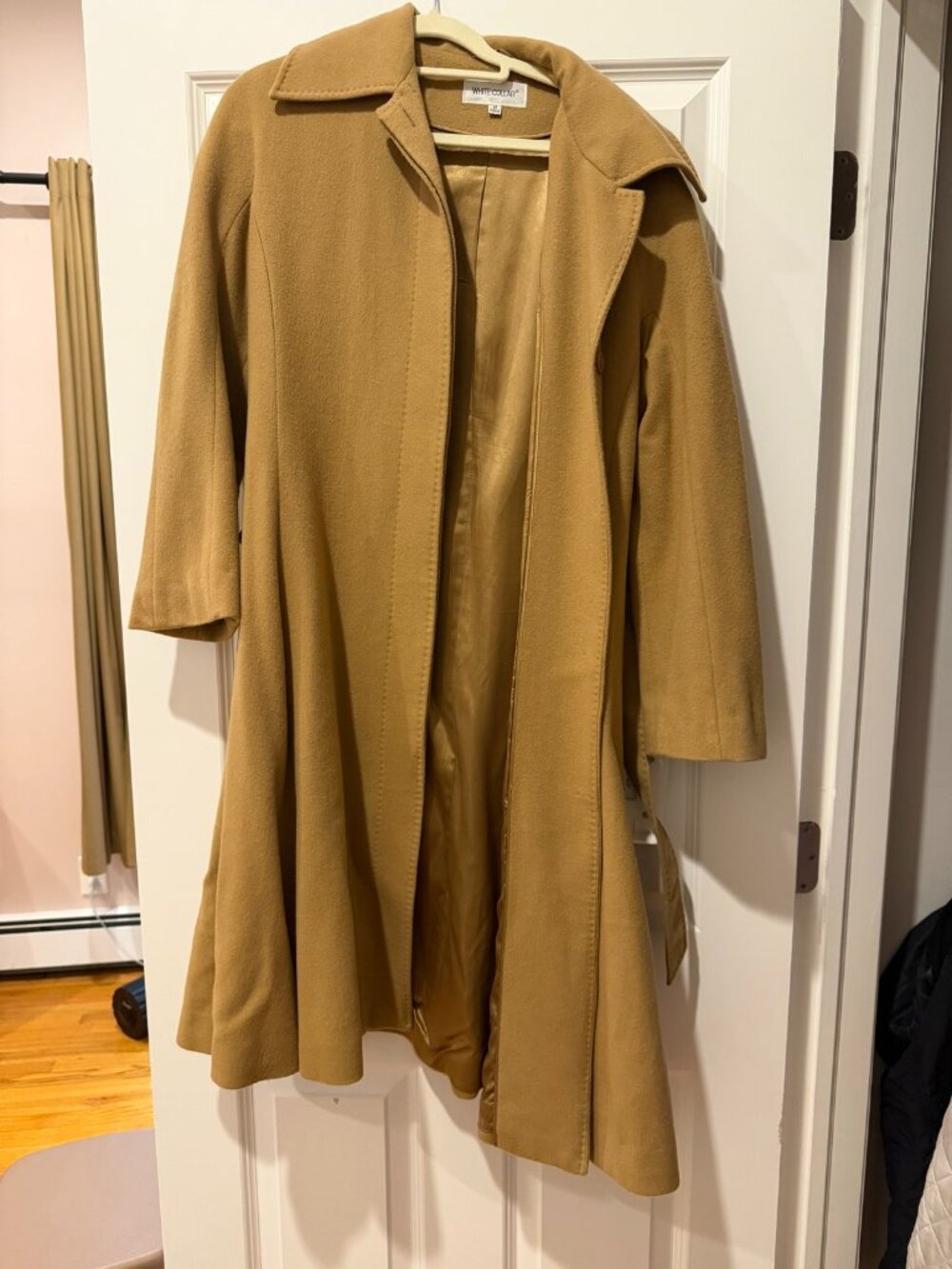 White Collar Camel Cashmere Belted Coat Size M 160/84